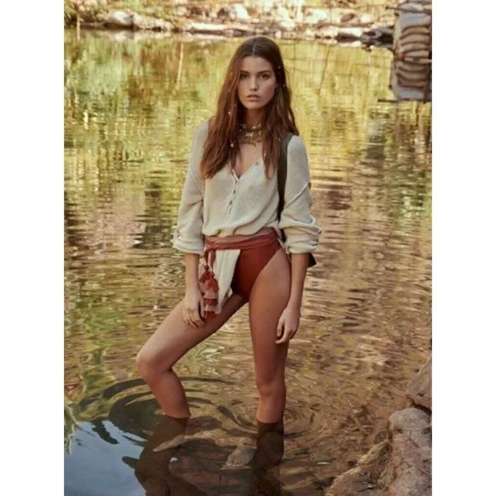 NEW WE THE FREE PEOPLE Sz S FIREFLY TUNIC HENLEY SWEATER IN NATURAL